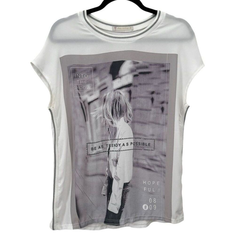 Aquamar Girl Graphic Short Sleeve Blouse Size Small